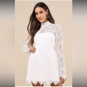 Gorgeous Attraction White Lace Structured Long Sleeve Mini Dress Size XL